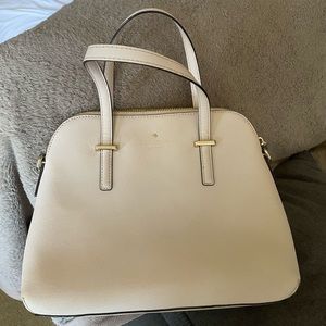 Kate spade nude leather bag with top handles and crossbody strap